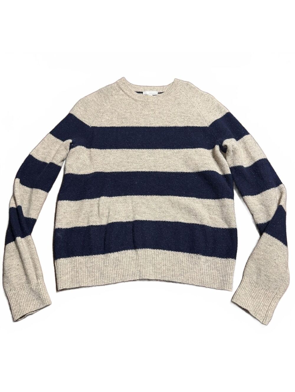Gap Mens Lambswool Crewneck Sweater M Navy Blue Camel Striped